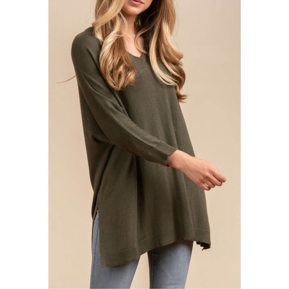 Laurie Felt Easy Pullover Sweater Size M/L Deep Olive N-neck NWOT - Picture 2 of 9